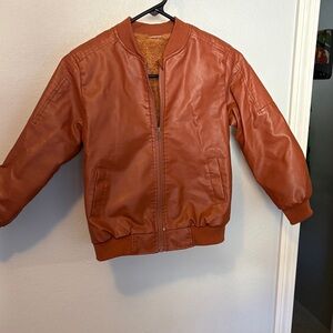 SHEIN Boys Faux Leather Bomber Jacket in Rust Brown